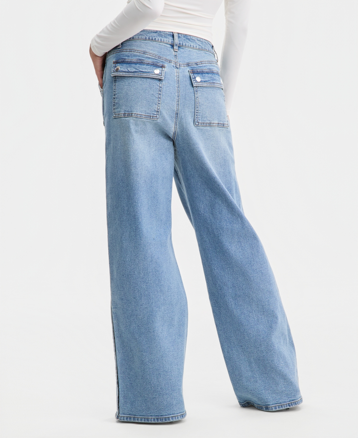 Bar Iii Women's High Rise Studded Wide Leg Jeans, Macy's Exclusive