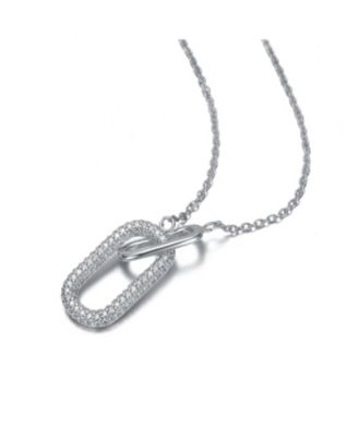 Sterling Silver with Clear Cubic Zirconia Interlocking Links Necklace in White Gold Plated or 14K Gold Plated