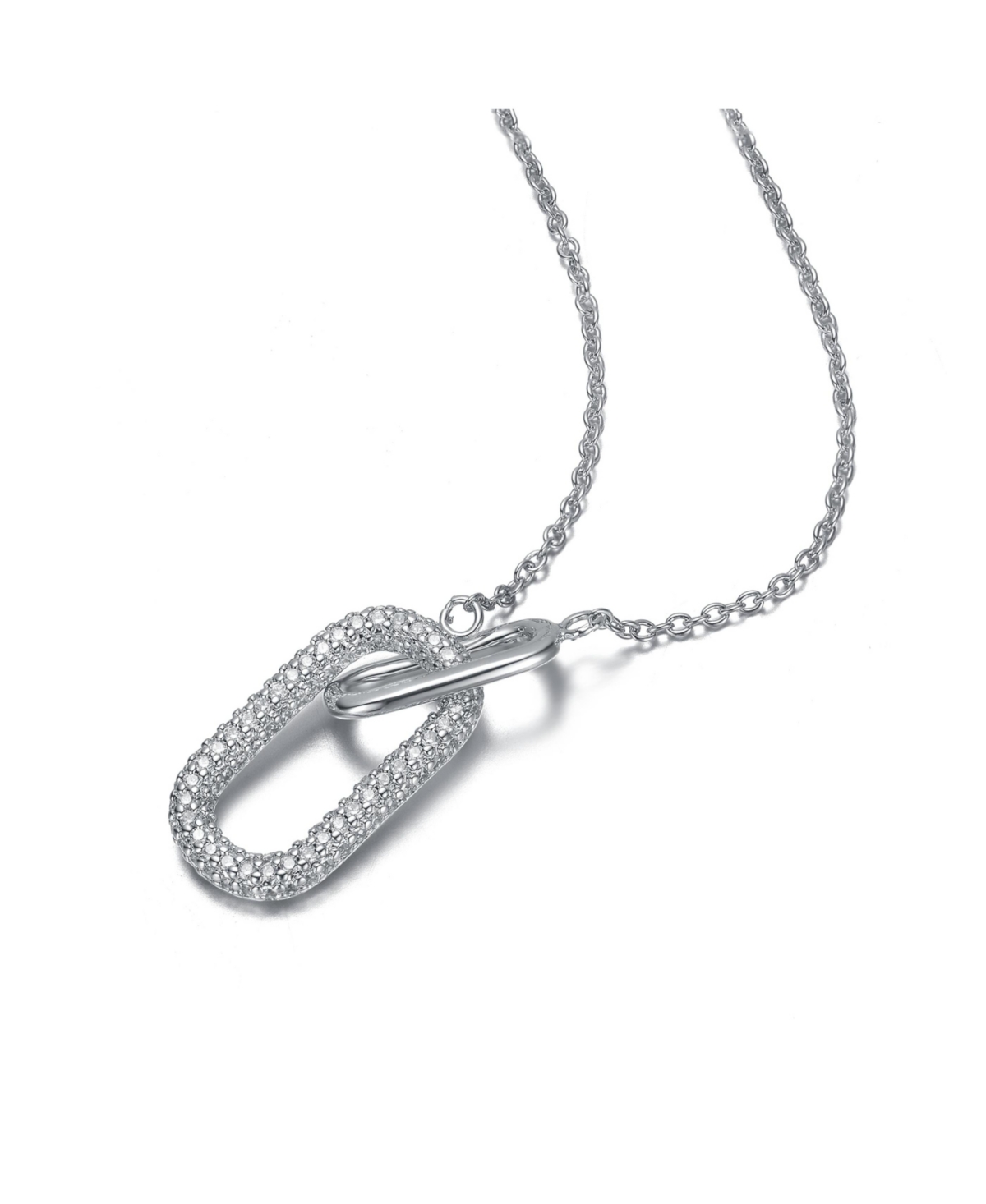 Sterling Silver with Clear Cubic Zirconia Interlocking Links Necklace White Gold Plated or 14K