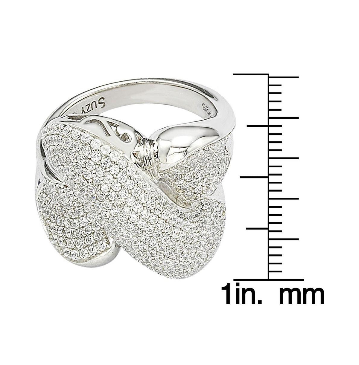 Suzy Levian Sterling Silver Cubic Zirconia Pave Puff "X" Ring