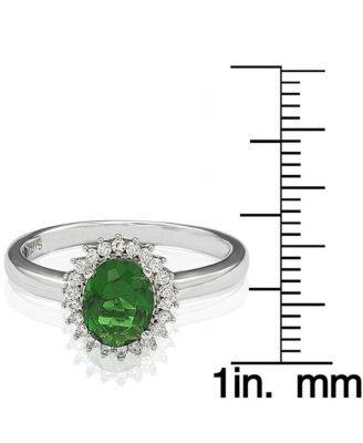 Suzy Levian Sterling Silver Cubic Zirconia Green Oval Halo Ring
