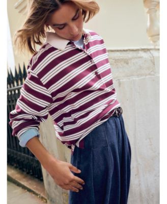 Women's Cotton Striped Polo Top