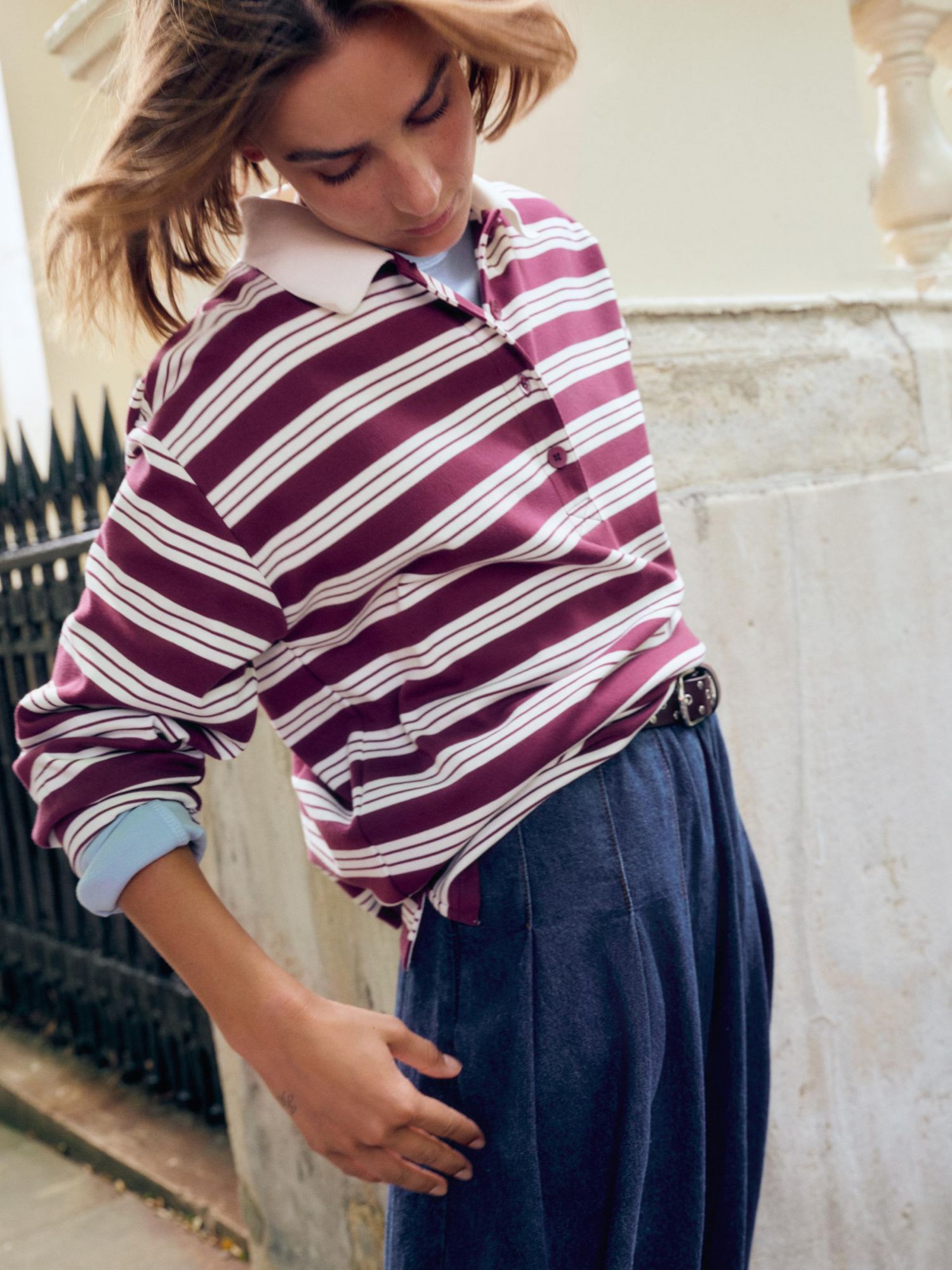 Women's Cotton Striped Polo Top