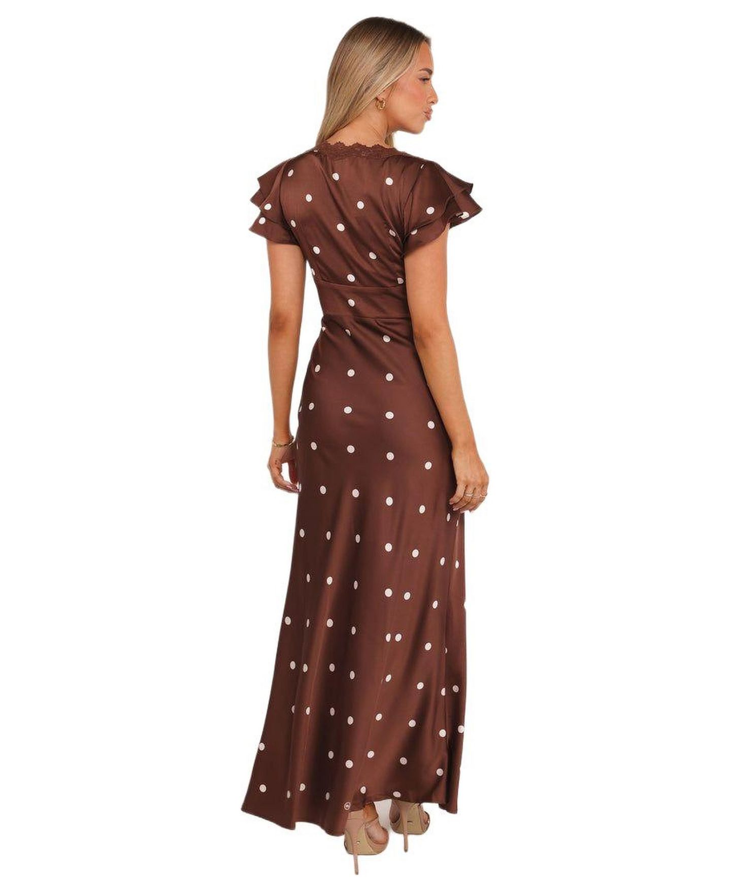 Женское платье Petal and Pup Brown Polka Dot Arella Maxi, цвет: Коричневый — фото 3