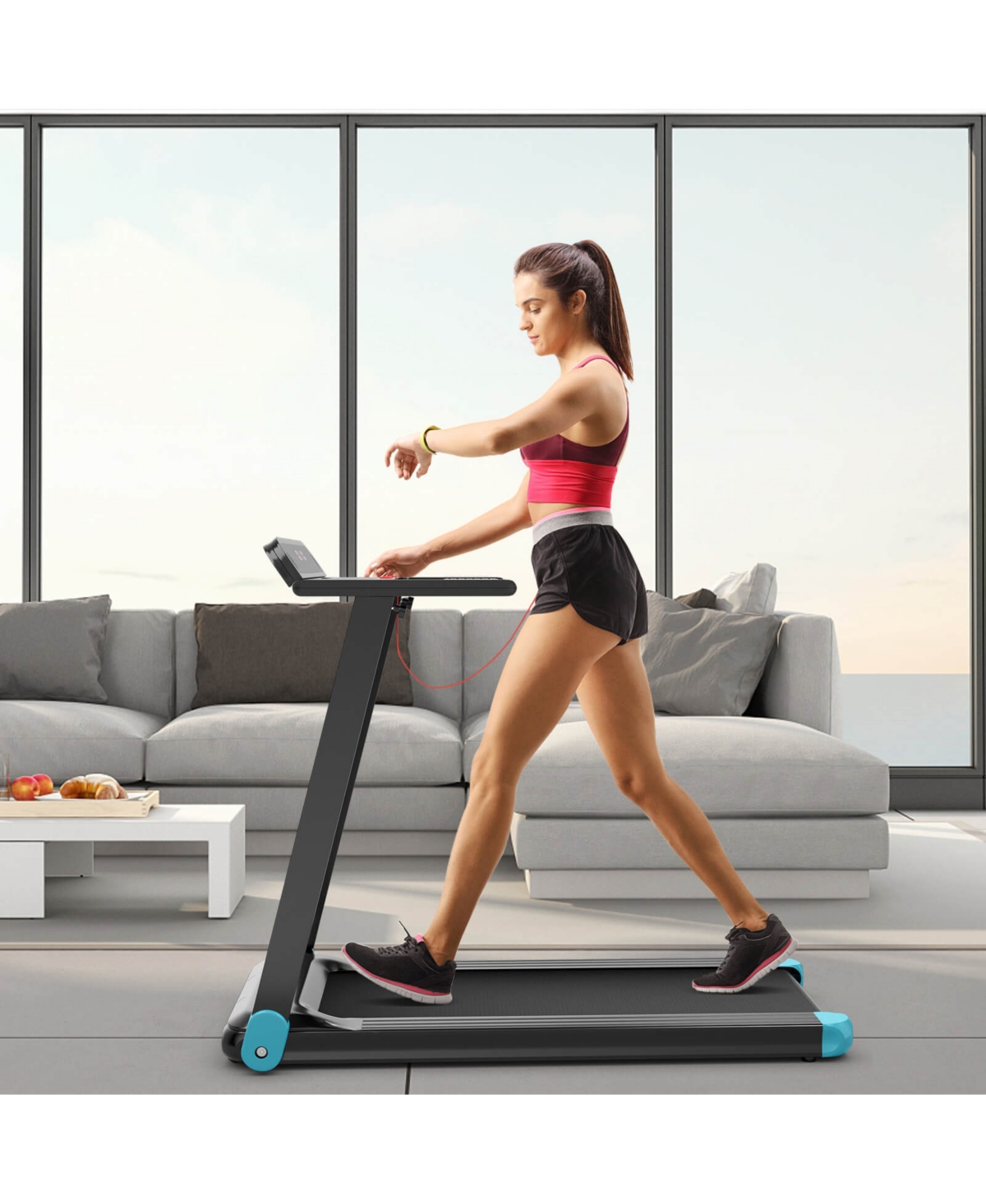 Skonyon Folding Electric Compact Walking Treadmill with App Control Speaker