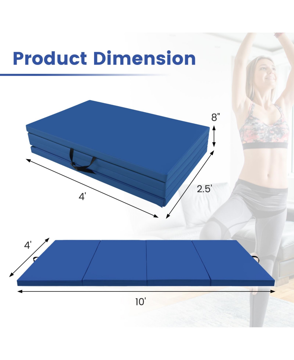 Skonyon 4-Panel Pu Leather Folding Exercise Mat with Carrying Handles