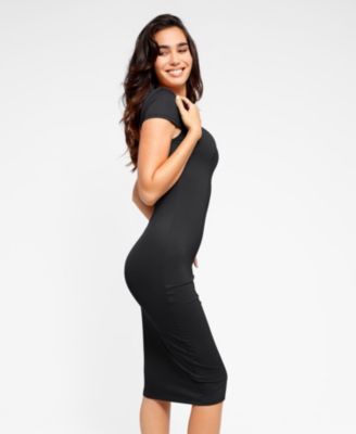 Women's Shapewear Short Sleeve Low-Back Bodycon Midi Dress