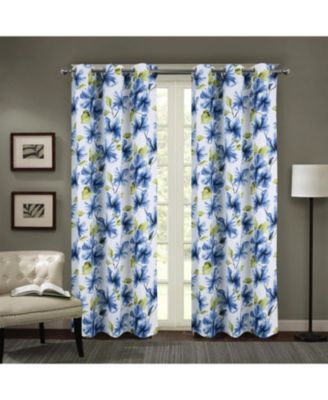 RT Designer Collection April Printed Blackout Luxurious Decorative Grommet Curtain Panel 54" x 84" Blue