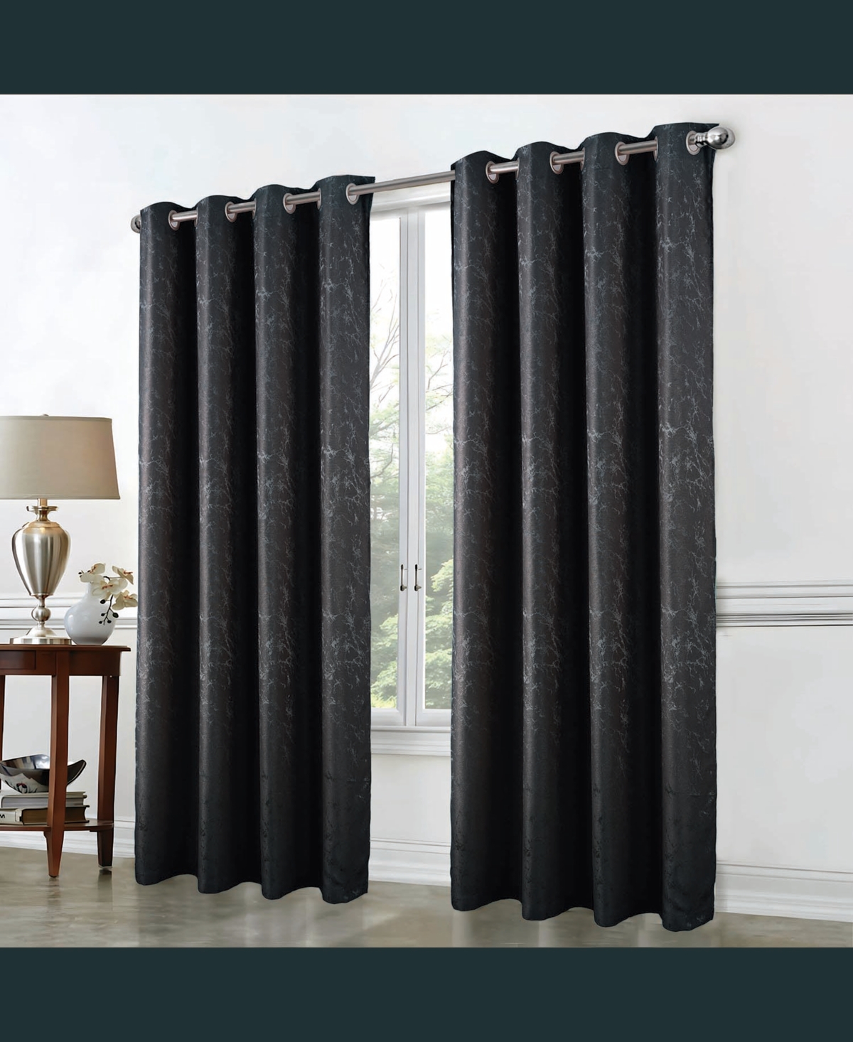 Rt Designer Collection Cosmo Shimmer Jacquard Grommet Curtain Panel 54" x 84" Black