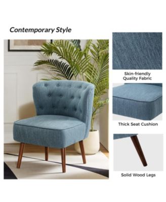 Afzal 25.8" W Modern Tufted Polyester Accent Side Chair with Solid Wood Legs