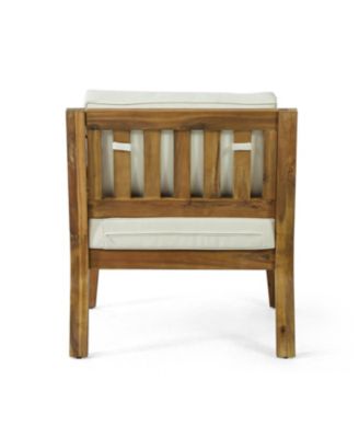 Acacia Patio Club Chairs (Set of 2), Teak Finish, Beige Cushions