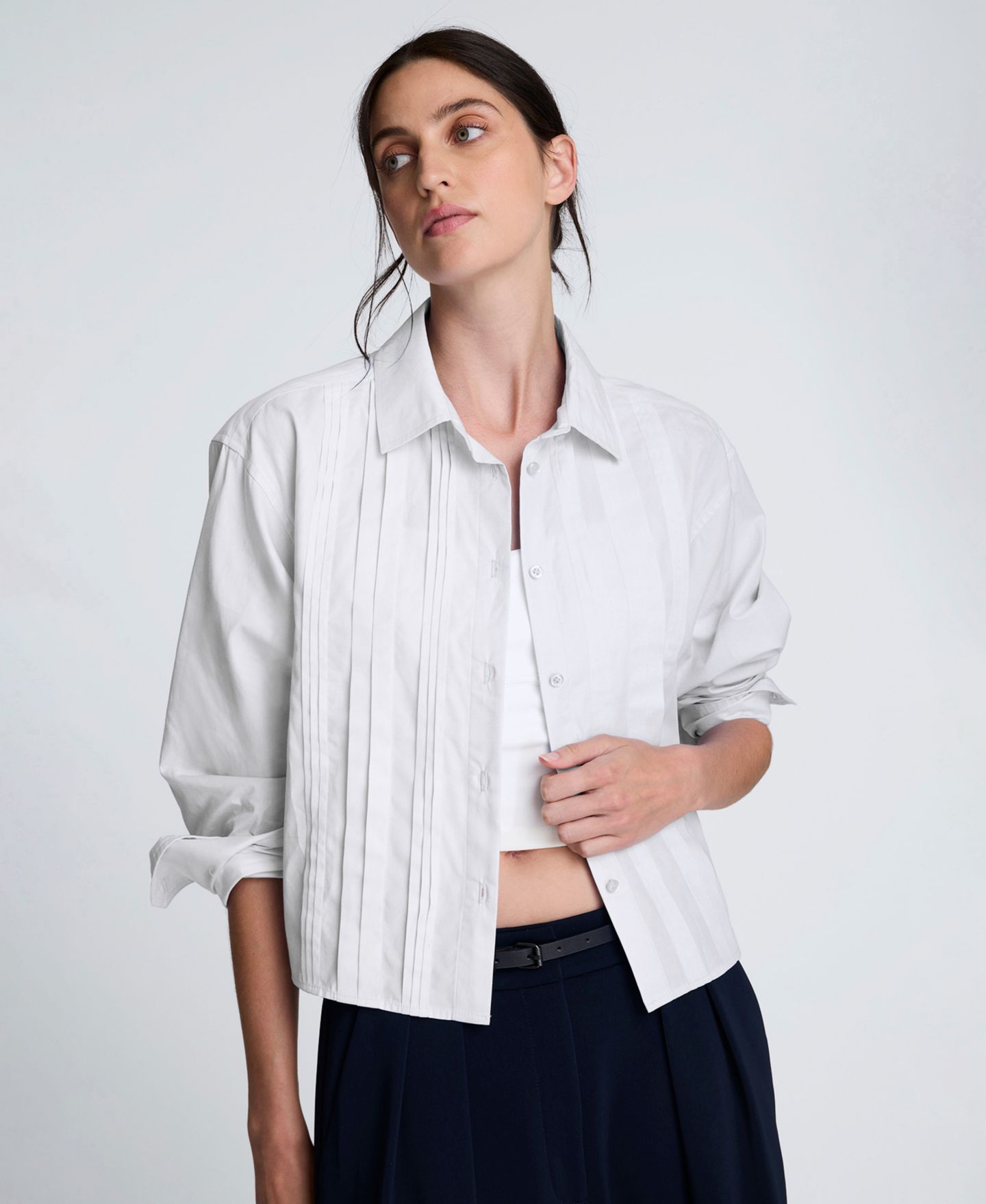 Женские куртки Kenneth Cole Cropped Tuxedo Style Button Down, цвет: Чистый белый — фото 1