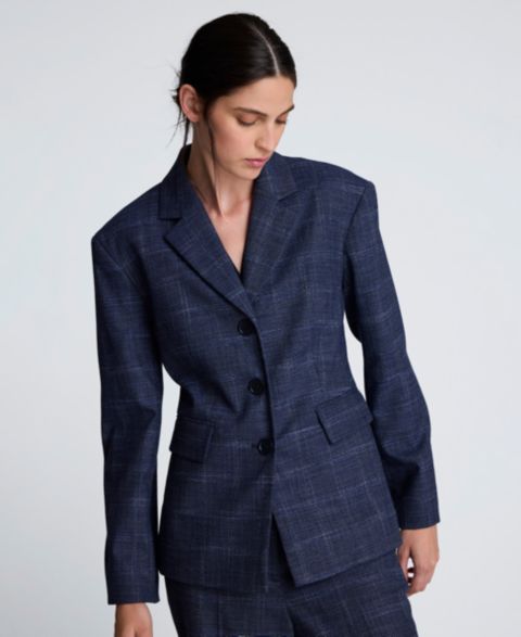 Женский пиджак Kenneth Cole Plaid Three-Button Blazer, цвет: Тёмно-синий разноцветный