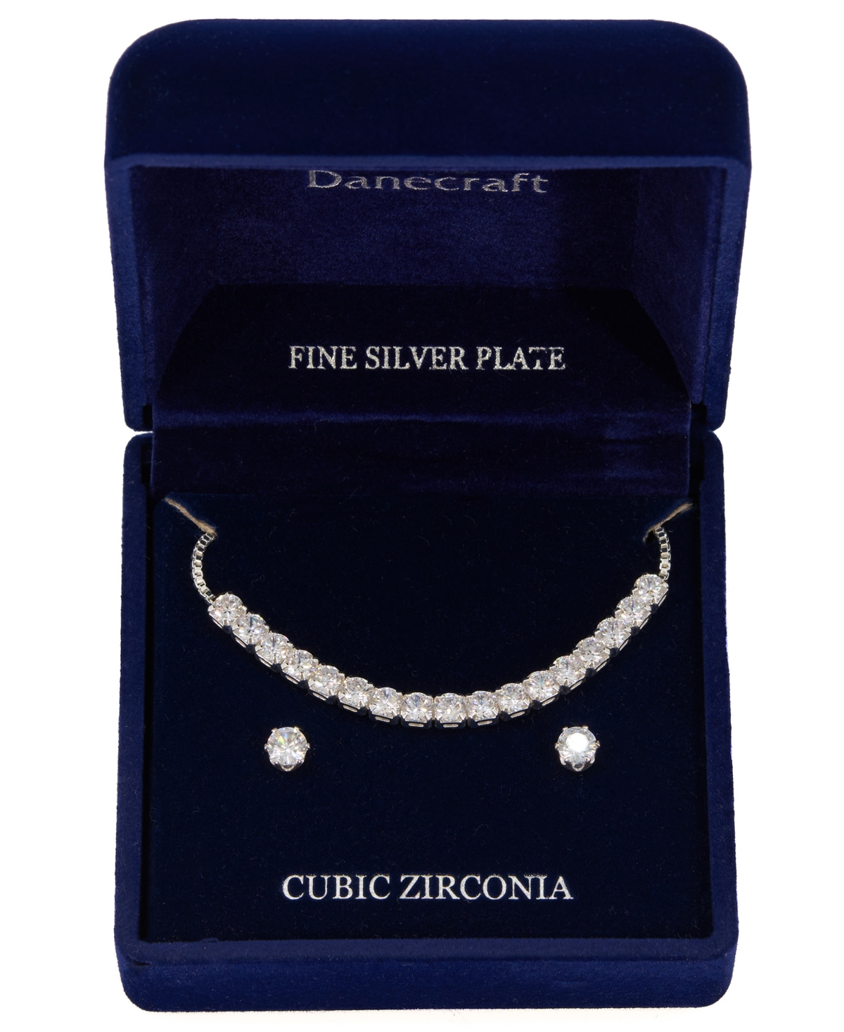 Giani Bernini Silver-tone Cubic Zirconia Tennis Necklace And Stud Earrings Set In Silver
