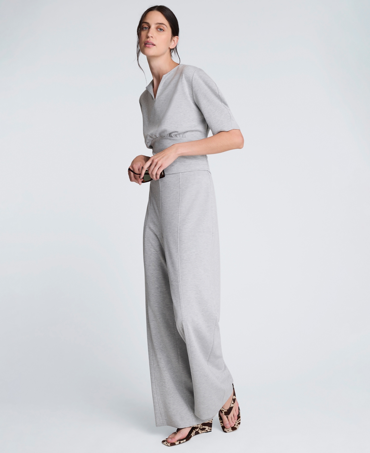 Kenneth Cole Women's Pin-tuck Wide-leg Pants In Gray