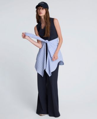 Women's Pinstripe V-Neck Peplum Top