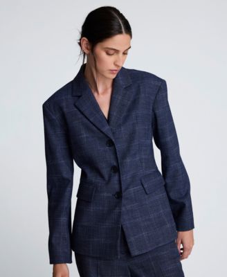Plaid Three-Button Blazer
