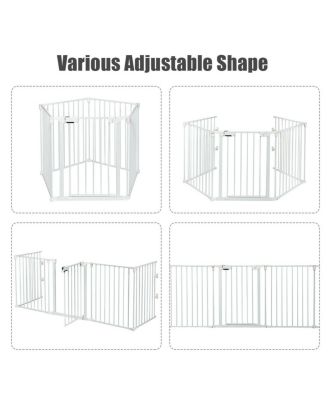 115 Inch Length 5 Panel Adjustable Wide Fireplace Fence-White