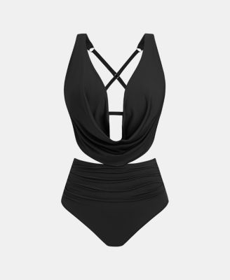 Women's Deep V Cowl Neck Ruching Bikini Sets