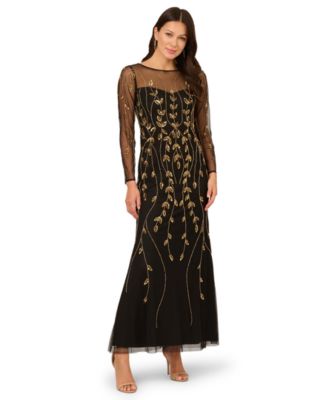 Adrianna Papell - Petite Long-Sleeve Beaded Dress