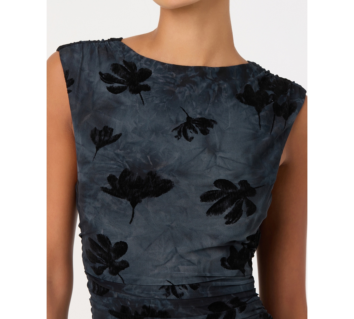 Astr the Label Women's Velvet Floral Mesh Boat Neck Midi Dress