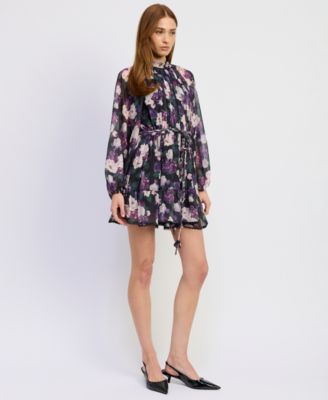 Women's Long-Sleeve Turtle Neck A-Line Mini Dress