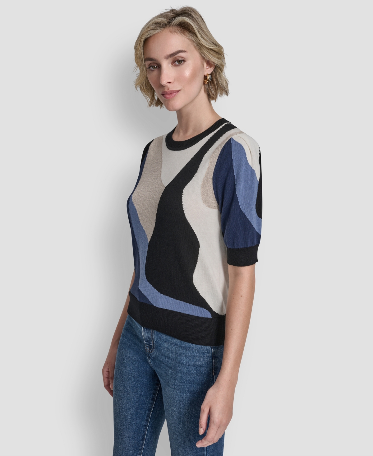 Dkny Women's Short-sleeve Color-block Sweater In Multi