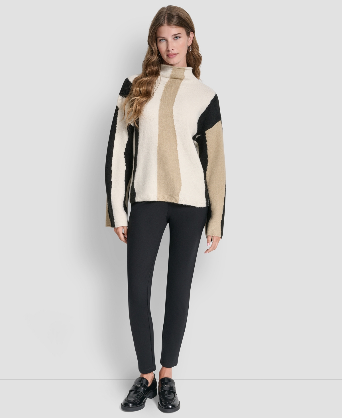 Dkny Women's Long-Sleeve Mock Neck Color-Block Sweater