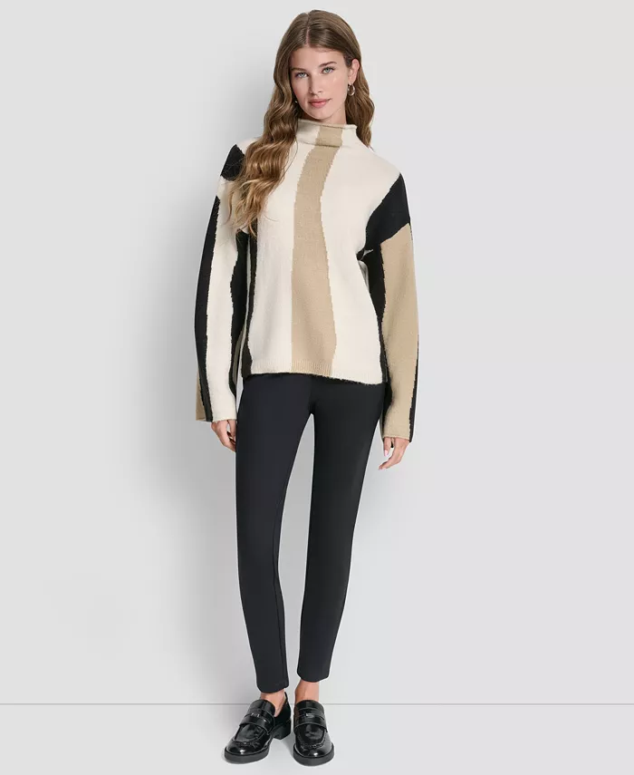 Women's Long-Sleeve Mock Neck Color-Block Sweater - thumbnail 4