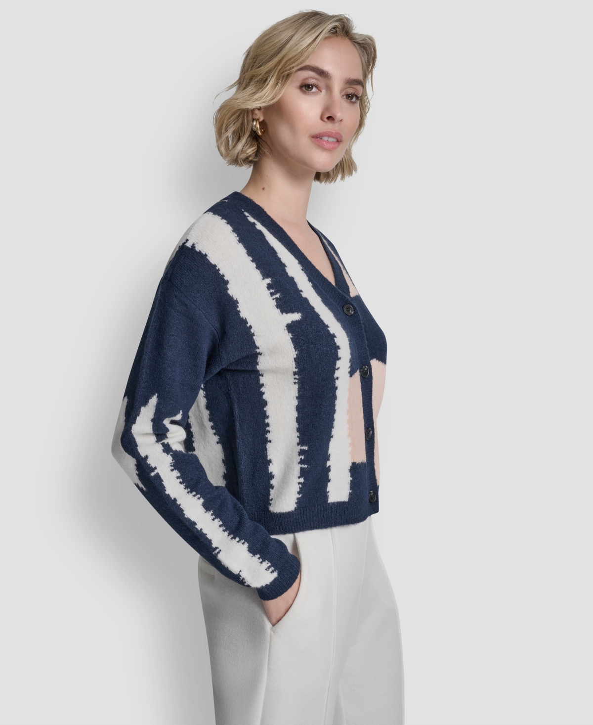 Dkny Women's Long-Sleeve Color-Block Cropped Cardigan