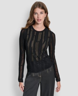 DKNY - Women's Long-Sleeve Double Layer Mixed Stitch Sweater