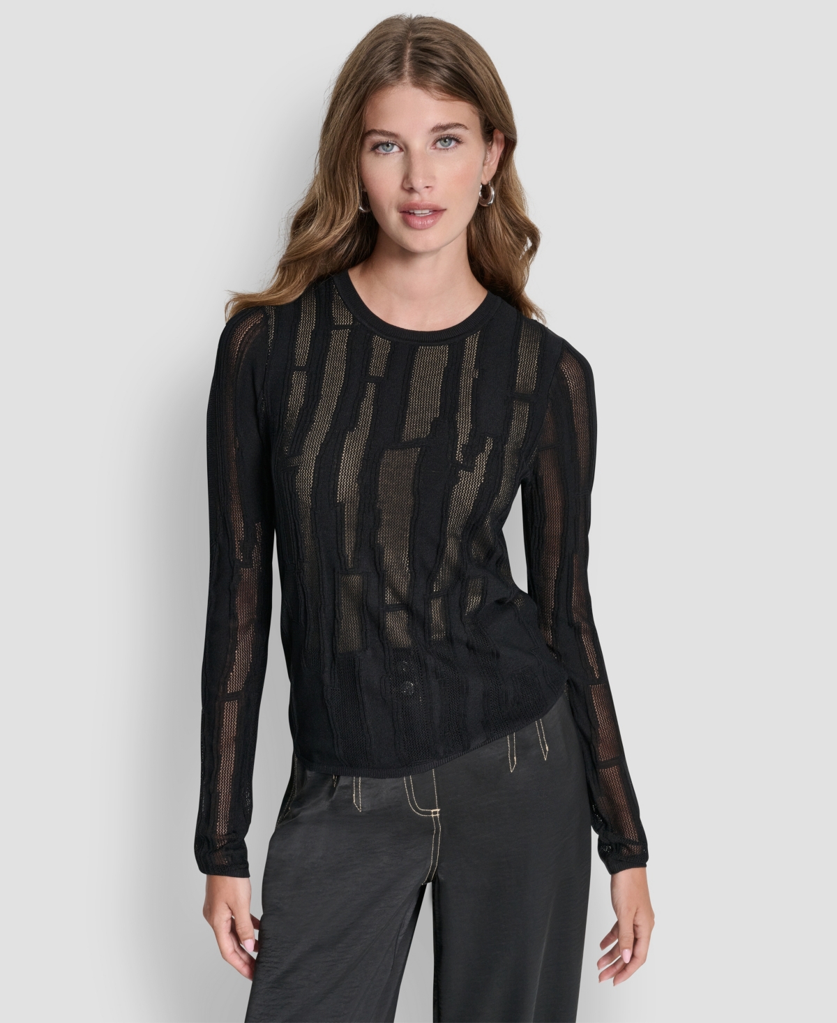 Dkny Women's Long-Sleeve Double Layer Mixed Stitch Sweater