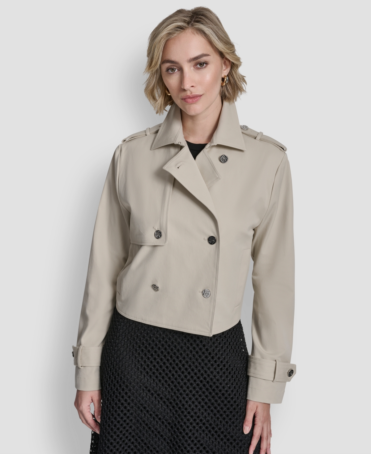 Dkny Women's Long-sleeve Cropped Trench Coat In Neutral