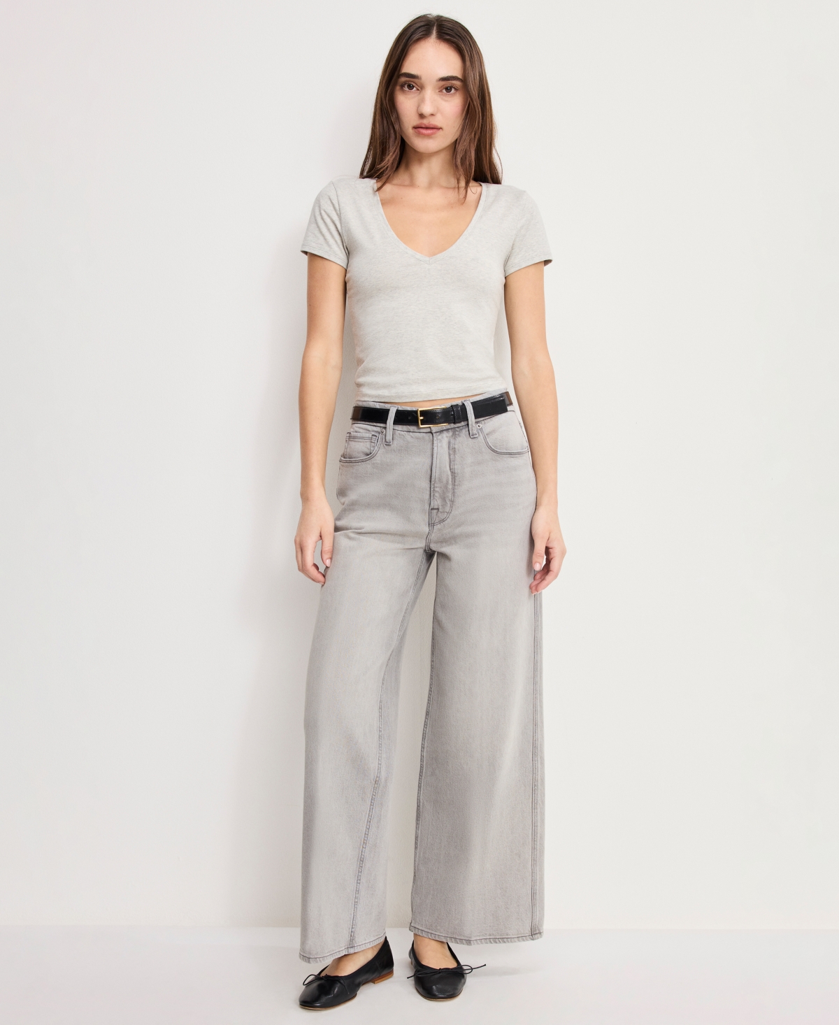 Good American Women's V-Neck Short-Sleeve Top