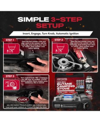 Portable Butane Camping Stove, Piezo Ignition 7,650 BTU Output, Wind-Guard Portable Stove Burner with Portable Carrying Case for Emergencies, Trips