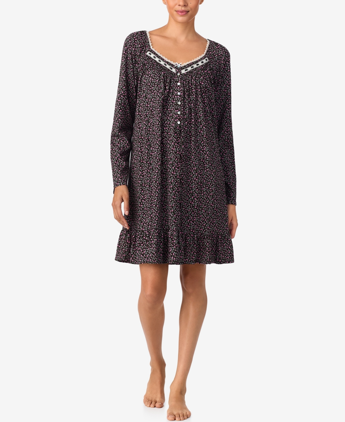 Aria Women's Brushed Long Sleeve Brushed Cotton Jersey Nightgown In Multi