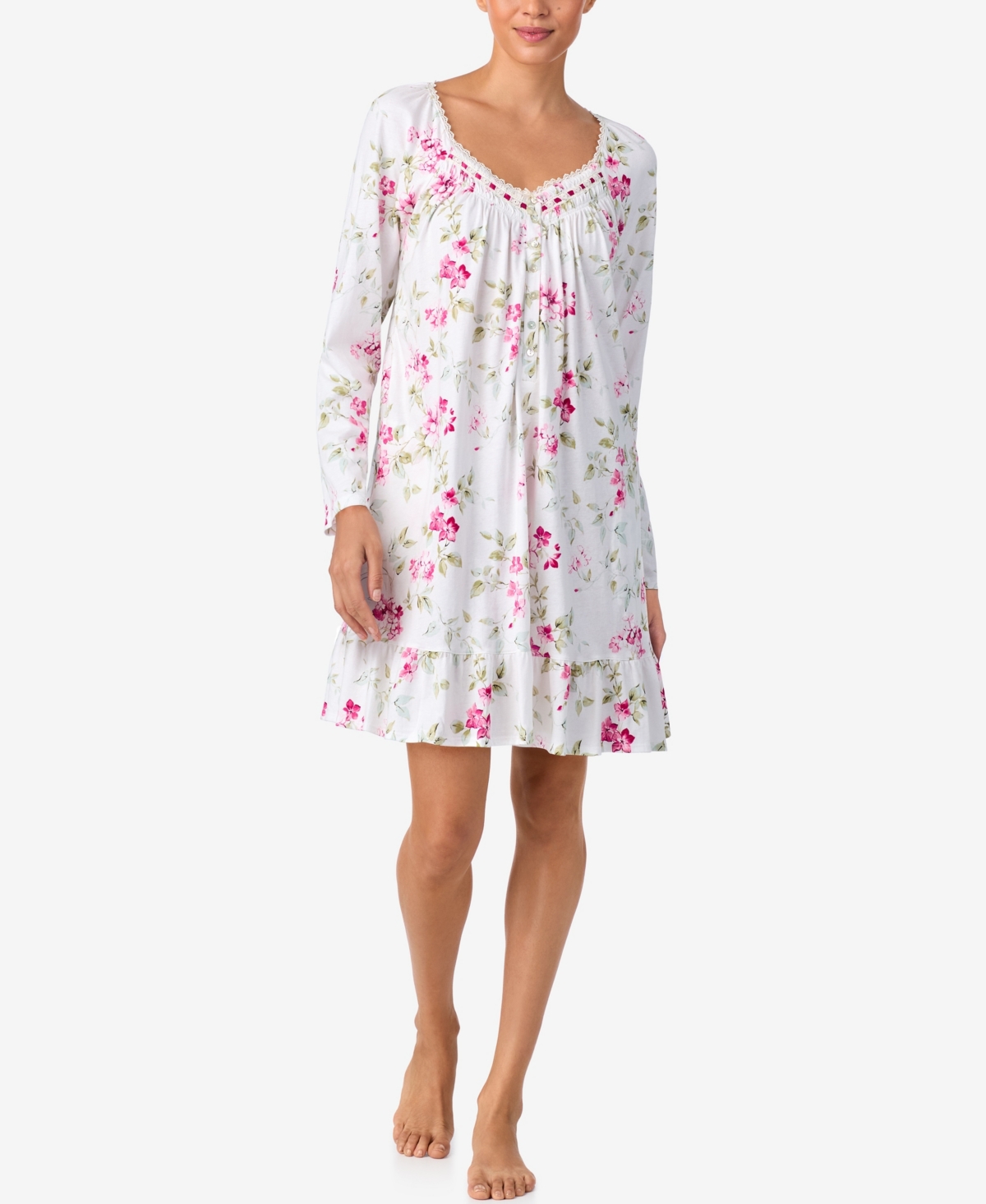 Aria Women's Brushed Long Sleeve Brushed Cotton Jersey Nightgown In White