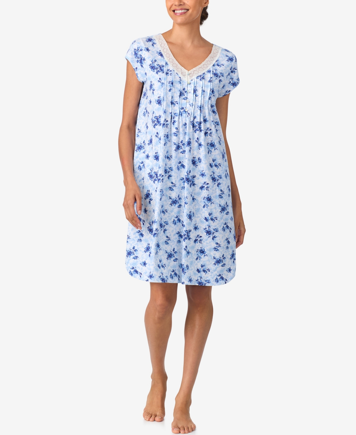 Aria Women's Short Sleeve Brushed Cotton Jersey Sleepshirt In Blue