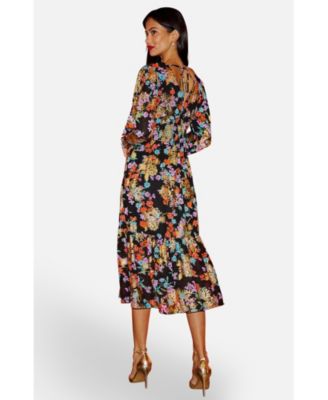 Women's Floral And Foil Ruched Midi Dress
