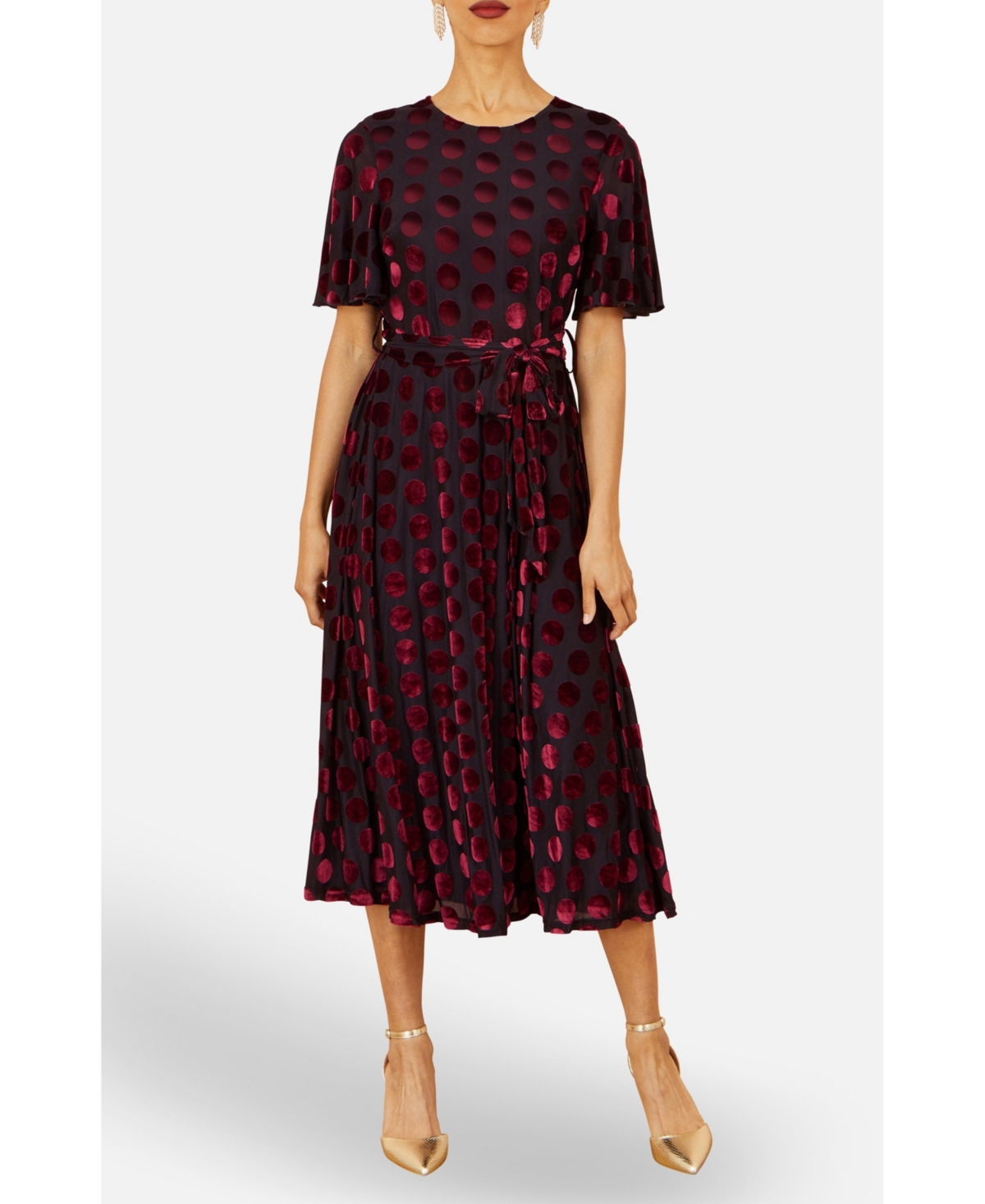 Yumi Women's Velour Spot Midi Skater Dress