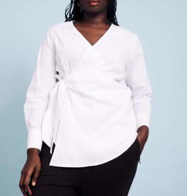 Plus Size Stretch Poplin Wrap Shirt