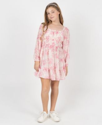 Rare Editions - Girls 7-16 Floral Chiffon Square Neck Dress