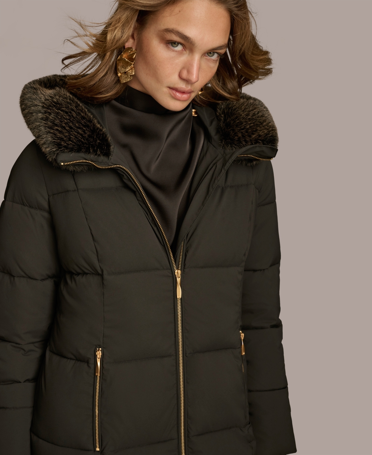 Donna Karan Women's Puffer Coat In Black