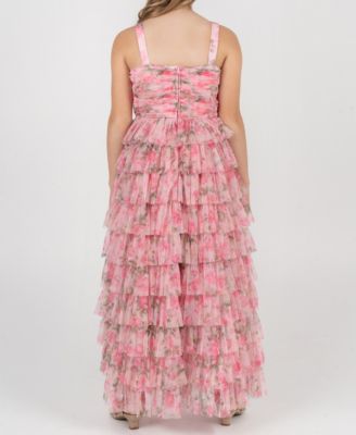 Girls 7-16 Printed Mesh Pleated Body Dress