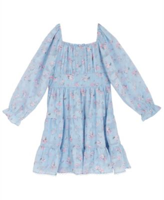 Girls 7-16 Floral Burnout Chiffon Long-Sleeve Dress