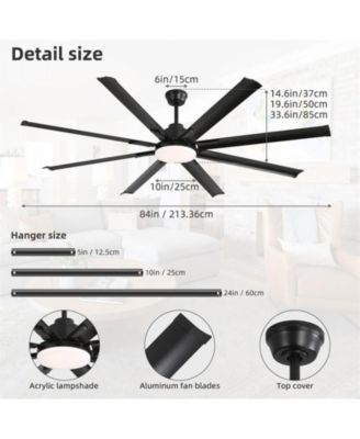 84-inch Modern Standard Black 8-Blade LED Ceiling Fan with Remote and Intelligent Control and Voice Function