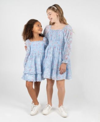 Rare Editions Girls' 2T-6X Floral Smocked Long-Sleeve Dress - Macy's