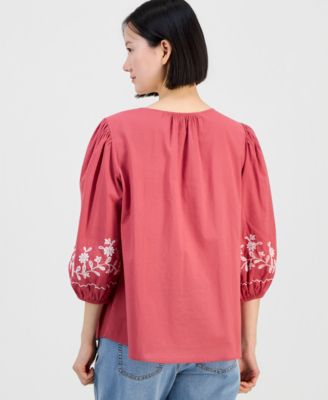 Women's Cotton Embroidered Button Blouse, Macy's Exclusive