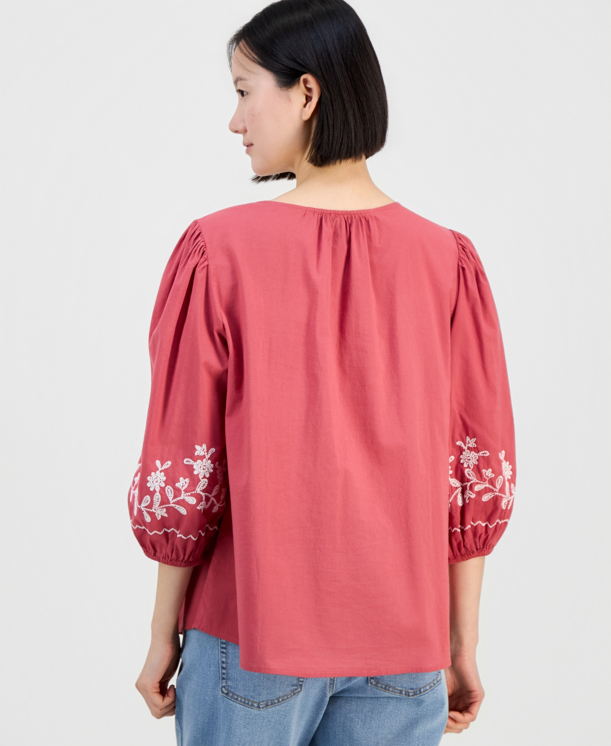Style & Co Women's Cotton Embroidered Button Blouse, Macy's Exclusive
