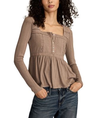 Women's Embroidered Peplum Long-Sleeve Top